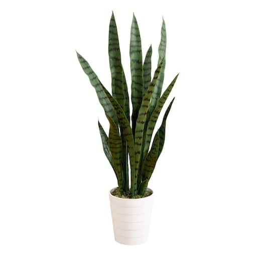 3ft. UV Resistant Artificial Snake Plant in White Decorative Planter